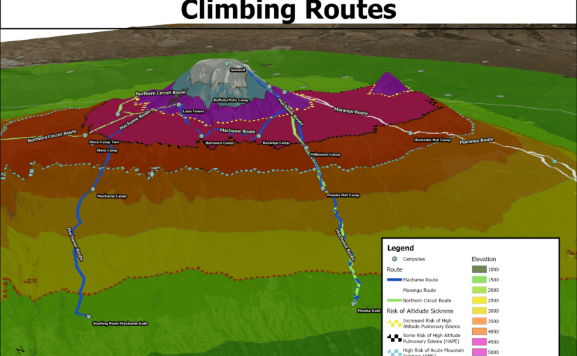 Mapping the Elevation of different Mount Kilimanjaro Climbing Routes in a 3D Scene-based Story Map